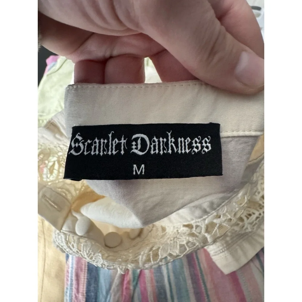 Scarlett‎ Darkness M open knit crochet Blouse Smocked Peasant Poet cottage fairy